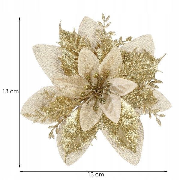 Set 10 ornamente pentru bradul de Craciun, stea Poinsettia, 13cm, auriu crem 10xCA-0730 foto