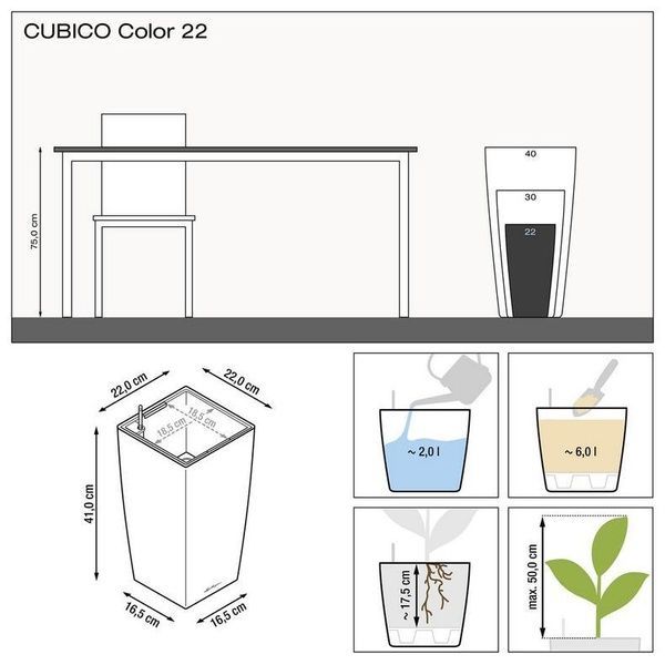 Ghiveci inteligent Lechuza Quadro Premium LS 21 pătrat 4 l 23 x 20 cm, Culoare Alb 16120 foto