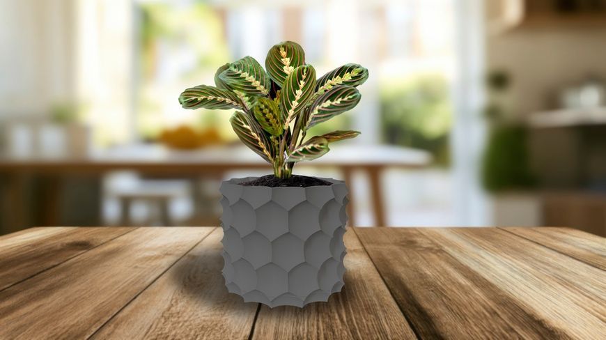 Ghiveci de flori 3d, Razorix , rotund 16.5 x 15.5 cm, Culoare Gri 3dv0855 foto