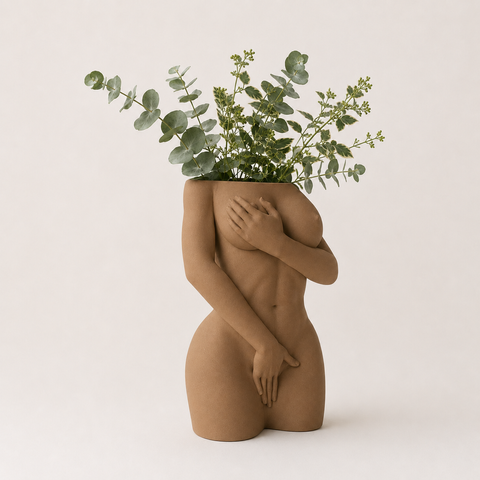 Ghiveci &ndash; vază de flori 3D &bdquo;Eva&rdquo; bej &ndash; siluetă feminină 135 &times; 195 mm 3dv1018 foto