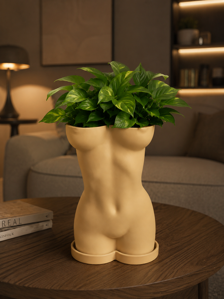Ghiveci &ndash; vază de flori 3D &bdquo;Selene&rdquo; bej &ndash; siluetă feminină 135 &times; 190 mm 3dv1069 foto