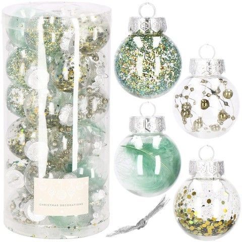 Set globuri de Craciun Inedit, 24 bucati, 5cm, transparente si verde CA-0887 foto