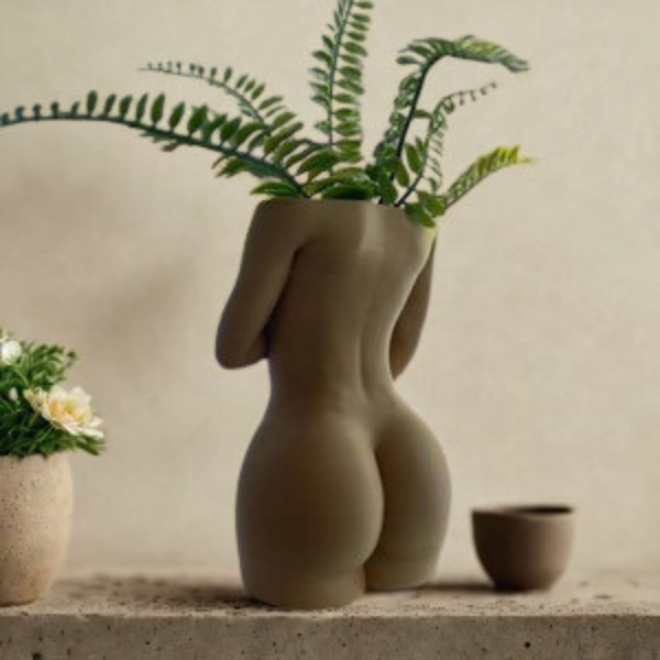 Ghiveci &ndash; vază de flori 3D &bdquo;Eva&rdquo; bej &ndash; siluetă feminină 160 &times; 240 mm 3dv1020 foto