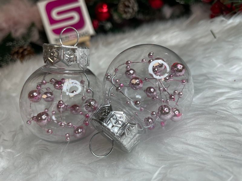 Set globuri de Craciun Inedit, 24 bucati, 5cm, transparente si roz pal CA-0885 foto
