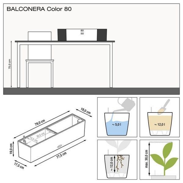 Ghiveci inteligent Lechuza Balconera Color 80 dreptunghiular 12 l 19 x 79 x 19 cm, Culoare Gri 15683 foto
