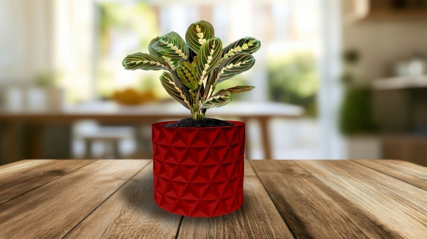 Ghiveci de flori 3d, Trigrix , rotund 18 x 16.5 cm, Culoare Rosu 3dv0912 foto