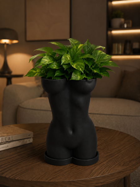 Ghiveci &ndash; vază de flori 3D &bdquo;Selene&rdquo; negru &ndash; siluetă feminină 160 &times; 230 mm 3dv1108 foto