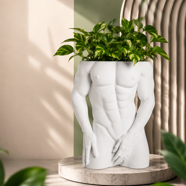 Ghiveci &ndash; vază de flori 3D &bdquo;Atlas&rdquo; alb &ndash; tors masculin 150 &times; 180 mm 3dv1027 foto