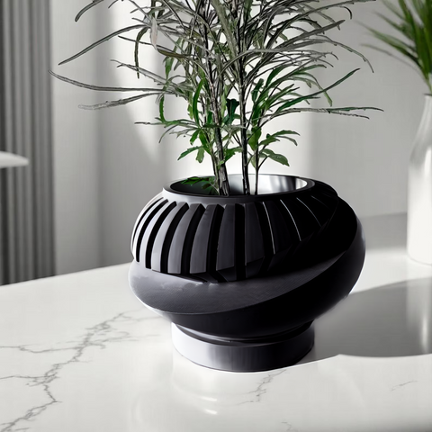Ghiveci de flori 3d Planet rotund 18 x 11.5 cm, Culoare Negru 3dv0416 foto