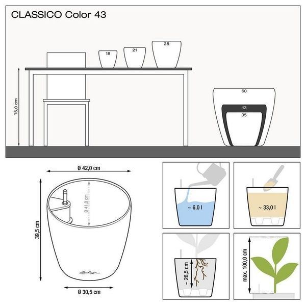 Ghiveci inteligent Lechuza Classico Color 43 rotund 33 l 42 x 40 cm, Culoare Alb 13230 foto