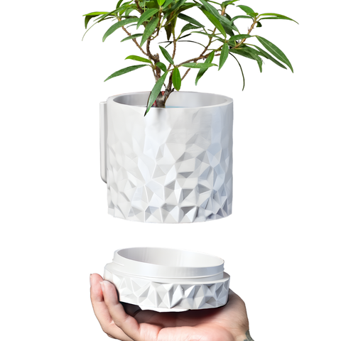 Ghiveci suspendat 3d Diamond Wall Premium, Forma Rotunda cu sistem de montare pe perete, 12.5 x 14 cm, Culoare Alb 3dv0338 foto