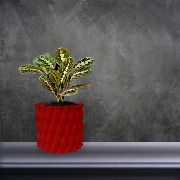 Ghiveci de flori 3d, Twist Flow , rotund 18 x 16.5 cm, Culoare Rosu 3dv0520 foto