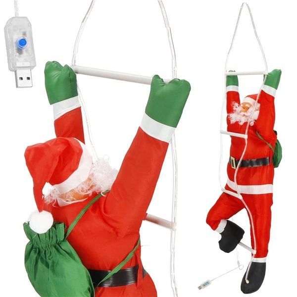Figurina Craciun, Mos Craciun pe scara, cu iluminare LED, alimentare USB, pentru interior CA-1028 foto