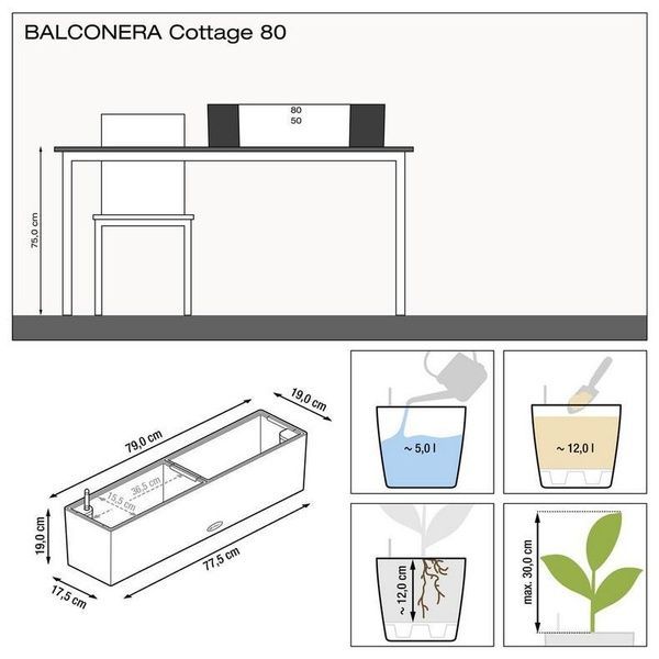 Ghiveci inteligent Lechuza Balconera Cottage 80 dreptunghiular 12 l 19 x 79 x 19 cm, Culoare Alb 15610 foto