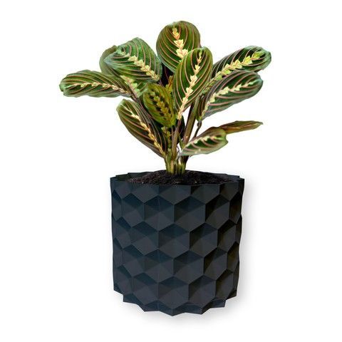 Ghiveci de flori 3d, Geonix , rotund 13 x 12 cm, Culoare Antracit 3dv0698 foto