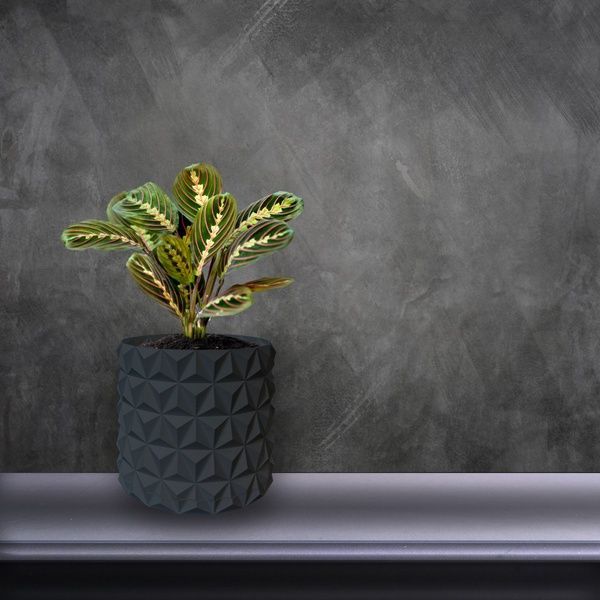 Ghiveci de flori 3d, Krystar , rotund 14.5 x 13.5 cm, Culoare Antracit 3dv0748 foto