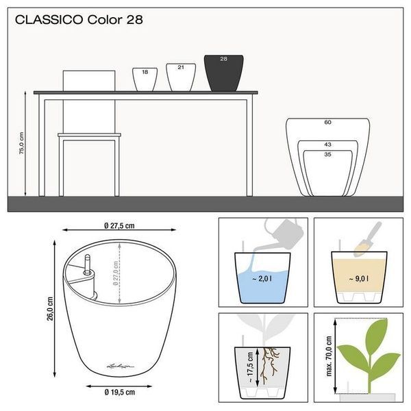 Ghiveci inteligent Lechuza Classico Color 28 rotund 9 l 28 x 26 cm, Culoare Gri 13204 foto