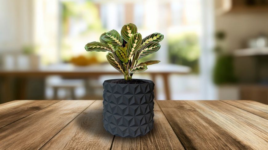 Ghiveci de flori 3d, Krystar , rotund 14.5 x 13.5 cm, Culoare Antracit 3dv0748 foto