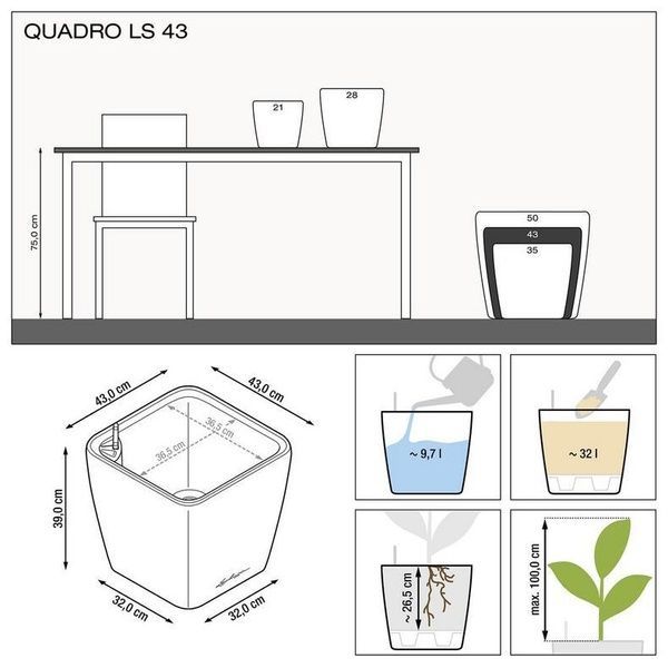 Ghiveci inteligent Lechuza Quadro Premium LS 43 pătrat 32 l 43 x 39 cm, Culoare Taupe 16185 foto