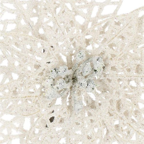 Set 10 ornamente pentru bradul de Craciun, stea Poinsettia, 14cm, alb cu sclipici 10xCA-0729 foto