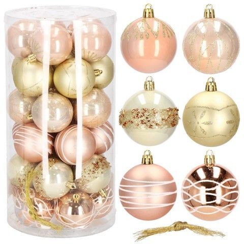 Set globuri de Craciun cu modele de sarbatori, 30 bucati, 6cm, roz si auriu CA-0869 foto