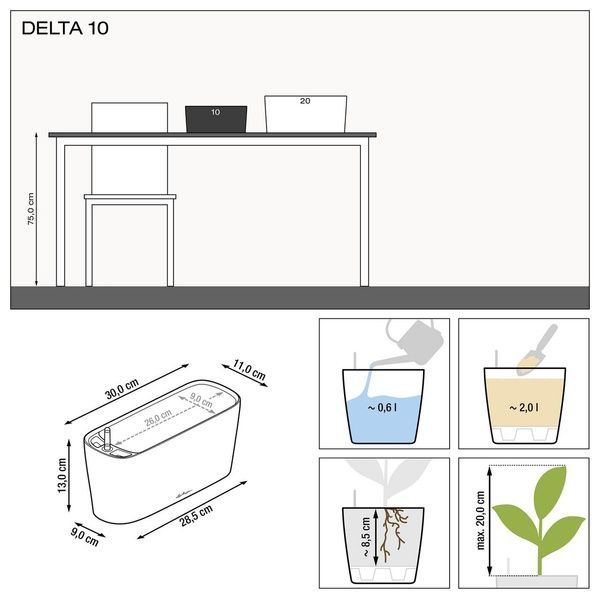 Ghiveci inteligent Lechuza Delta 10 oval 2 l 30 x 11 x 13 cm, culoare antracit 15467 foto