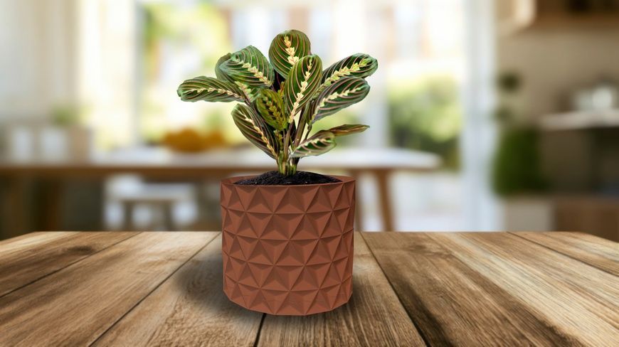Ghiveci de flori 3d, Trigrix , rotund 13 x 12 cm, Culoare Maro 3dv0929 foto