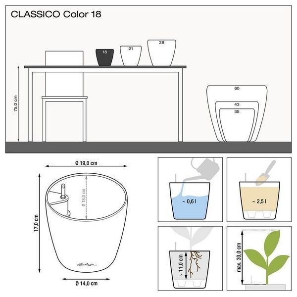 Ghiveci inteligent Lechuza Classico Color 18 rotund 2,5 l 19 x 17 cm, Culoare Maro 13264 foto