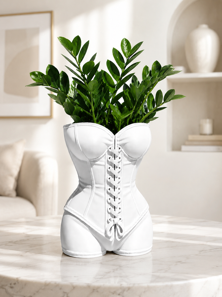 Ghiveci &ndash; vază de flori 3D &bdquo;Vivienne Corset&rdquo; alb &ndash; siluetă feminină 130 &times; 170 mm 3dv1042 foto