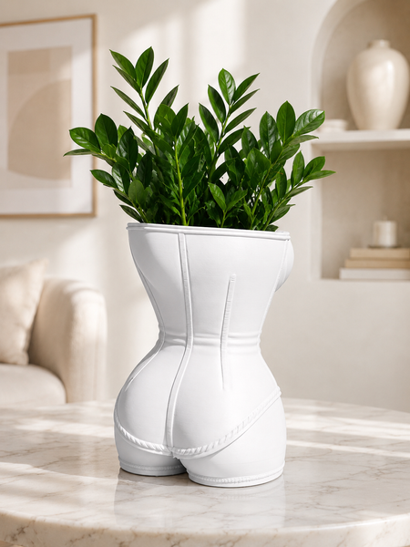 Ghiveci &ndash; vază de flori 3D &bdquo;Vivienne Corset&rdquo; alb &ndash; siluetă feminină 130 &times; 170 mm 3dv1042 foto