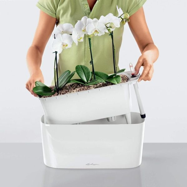 Ghiveci inteligent Lechuza Delta 20 oval 5 l 40 x 15 x 18 cm, Culoare Alb 15560 foto