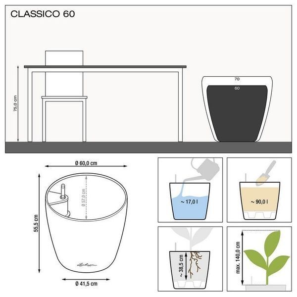 Ghiveci inteligent Lechuza Classico Premium 60 rotund 90 l 60 x 55 cm, culoare antracit 14563 foto