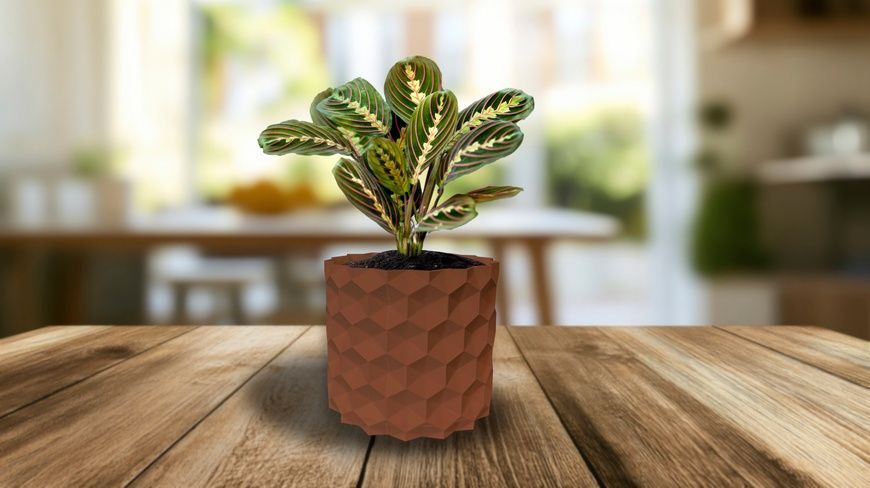 Ghiveci de flori 3d, Geonix , rotund 14.5 x 13.5 cm, Culoare Maro 3dv0734 foto