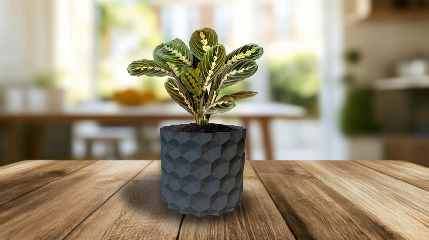 Ghiveci de flori 3d, Geonix , rotund 14.5 x 13.5 cm, Culoare Antracit 3dv0699 foto