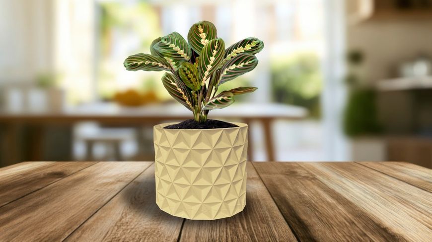 Ghiveci de flori 3d, Trigrix , rotund 13 x 12 cm, Culoare Bej 3dv0936 foto