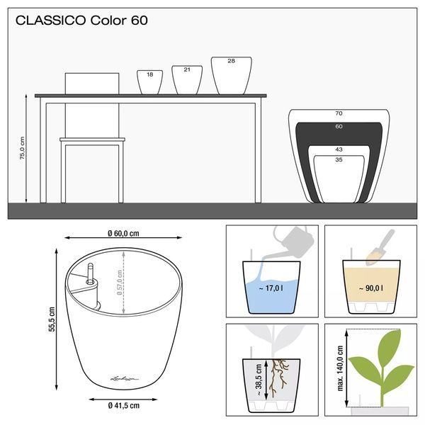 Ghiveci inteligent Lechuza Classico Color 60 rotund 90 l 60 x 55 cm (13330), Culoare Alb 13330 foto