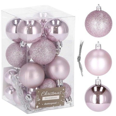 Set globuri de Craciun, 25 bucati, 3 modele, 2,5cm si 4cm, roz CA-0131 foto