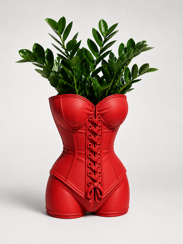 Ghiveci &ndash; vază de flori 3D &bdquo;Vivienne Corset&rdquo; roșu &ndash; siluetă feminină 155 &times; 205 mm 3dv1054 foto