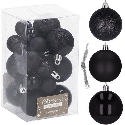 Set globuri de Craciun, 25 bucati, 3 modele, 2,5cm si 4cm, negru CA-0130 foto