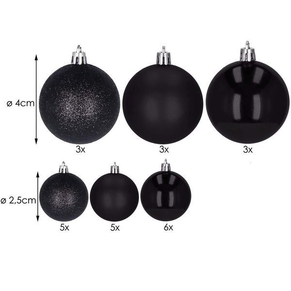 Set globuri de Craciun, 25 bucati, 3 modele, 2,5cm si 4cm, negru CA-0130 foto