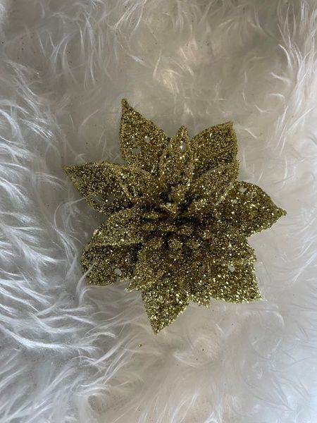 Set 10 ornamente pentru bradul de Craciun, stea Poinsettia, 14cm, auriu 10xCA-0725 foto