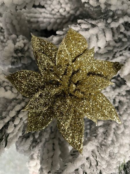 Set 10 ornamente pentru bradul de Craciun, stea Poinsettia, 14cm, auriu 10xCA-0725 foto