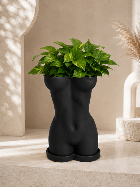 Ghiveci &ndash; vază de flori 3D &bdquo;Selene&rdquo; negru &ndash; siluetă feminină 175 &times; 250 mm 3dv1111 foto