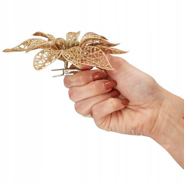 Set 10 ornamente pentru bradul de Craciun, stea Poinsettia, 14cm, auriu 10xCA-0725 foto