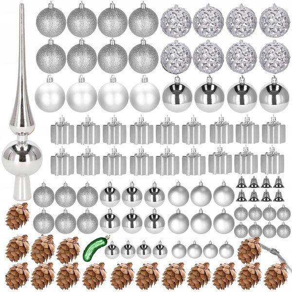 Set globuri si decoratiuni de Craciun, 102 piese, diverse dimensiuni, argintiu CA-0847 foto