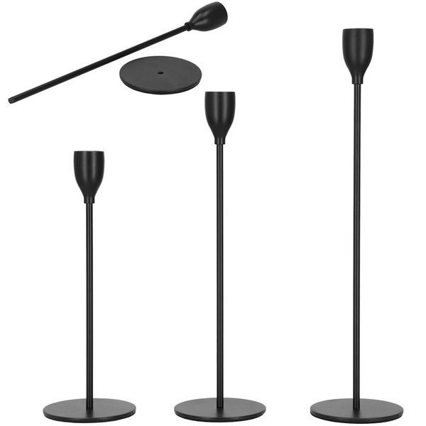 Set 3 suporturi de lumanare din metal, 23, 28 si 33cm, negru HA-7266 foto