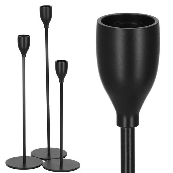 Set 3 suporturi de lumanare din metal, 23, 28 si 33cm, negru HA-7266 foto
