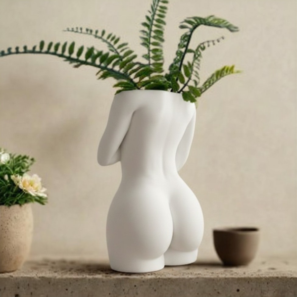 Ghiveci &ndash; vază de flori 3D &bdquo;Eva&rdquo; alb &ndash; siluetă feminină 120 &times; 175 mm 3dv1012 foto