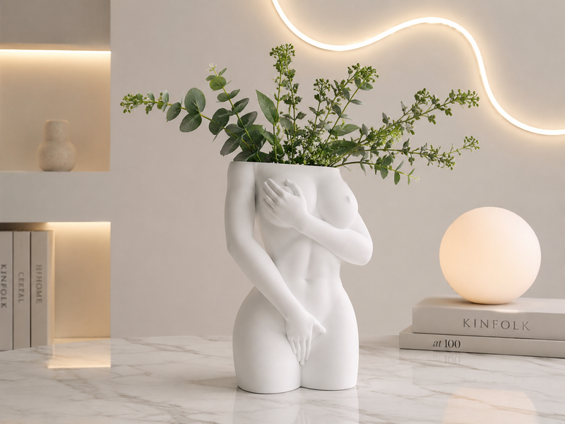 Ghiveci &ndash; vază de flori 3D &bdquo;Eva&rdquo; alb &ndash; siluetă feminină 120 &times; 175 mm 3dv1012 foto