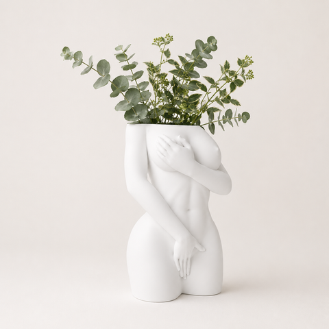 Ghiveci &ndash; vază de flori 3D &bdquo;Eva&rdquo; alb &ndash; siluetă feminină 150 &times; 220 mm 3dv1014 foto